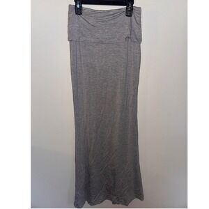 Reoria Heather Gray Fold Over Waist Jersey Knit Maxi Skirt Small Long Skirt nwot